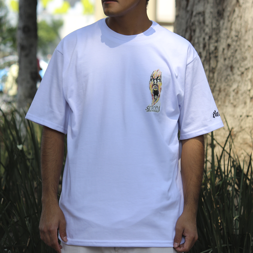 Playera Suicida Skateboards Screamo White