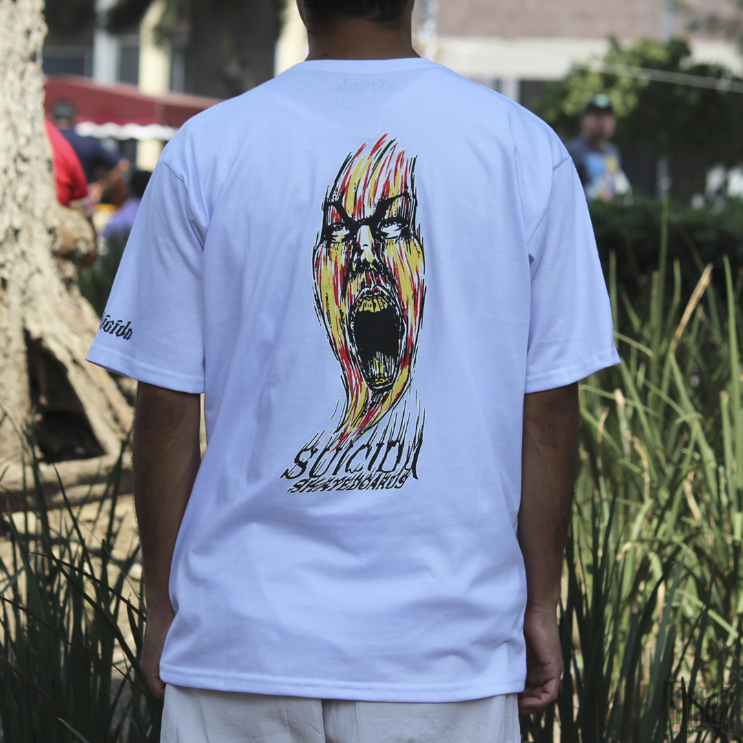 Playera Suicida Skateboards Screamo White