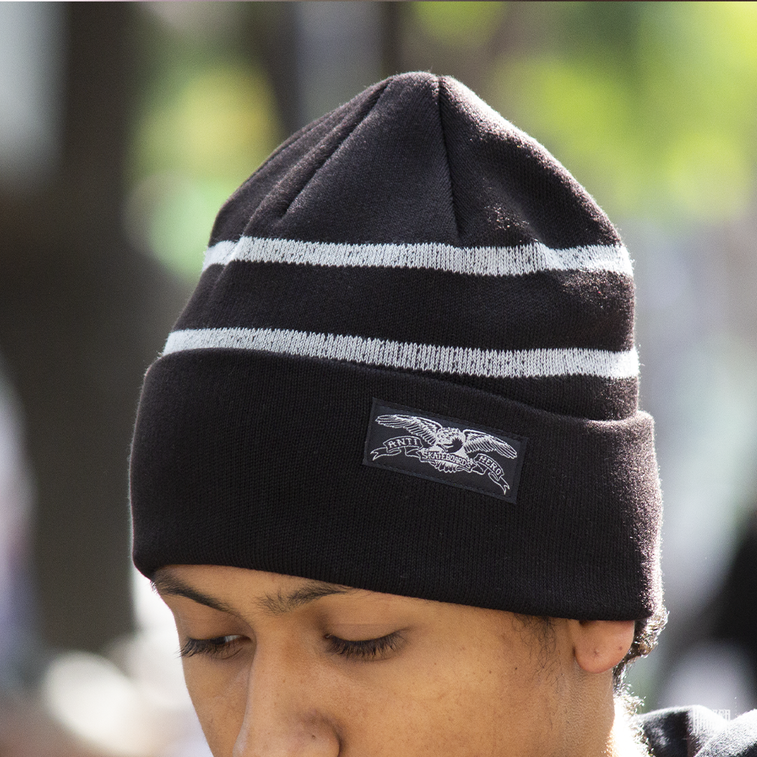 Beanie Antihero Stock Eagle Label Stripe Black Grey