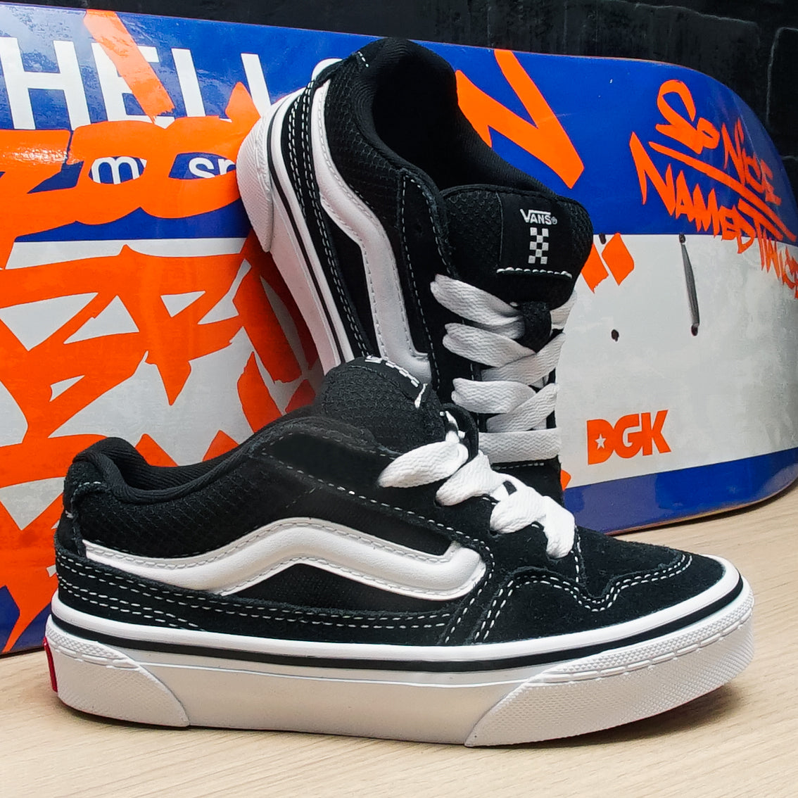 Tenis Vans Caldrone Suede Mesh Black White Kids