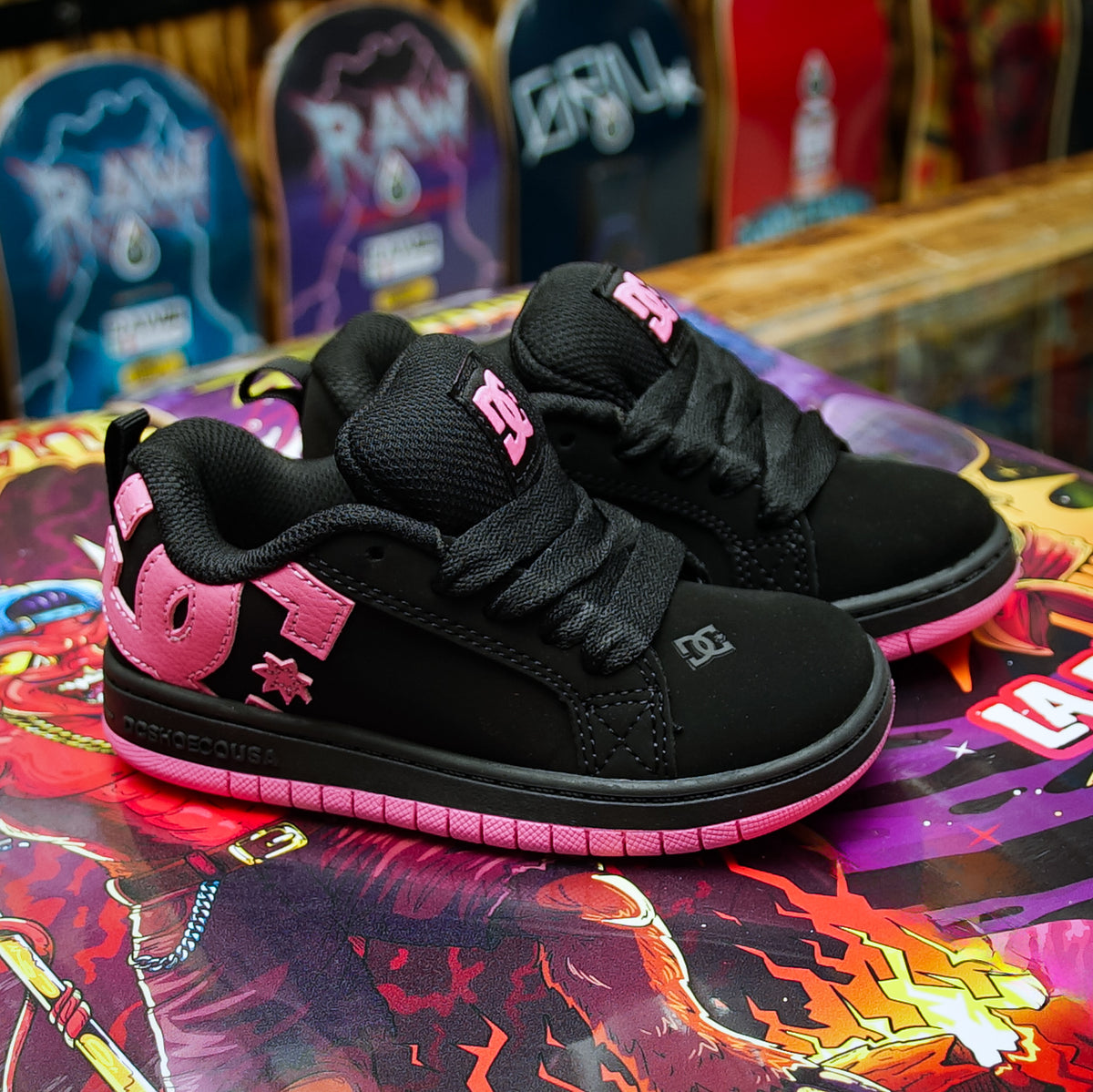 Tenis DC Court Graffik Black Pink Kids