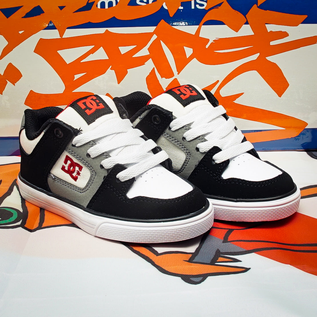 Tenis DC Pure Black White Grey Red Kids