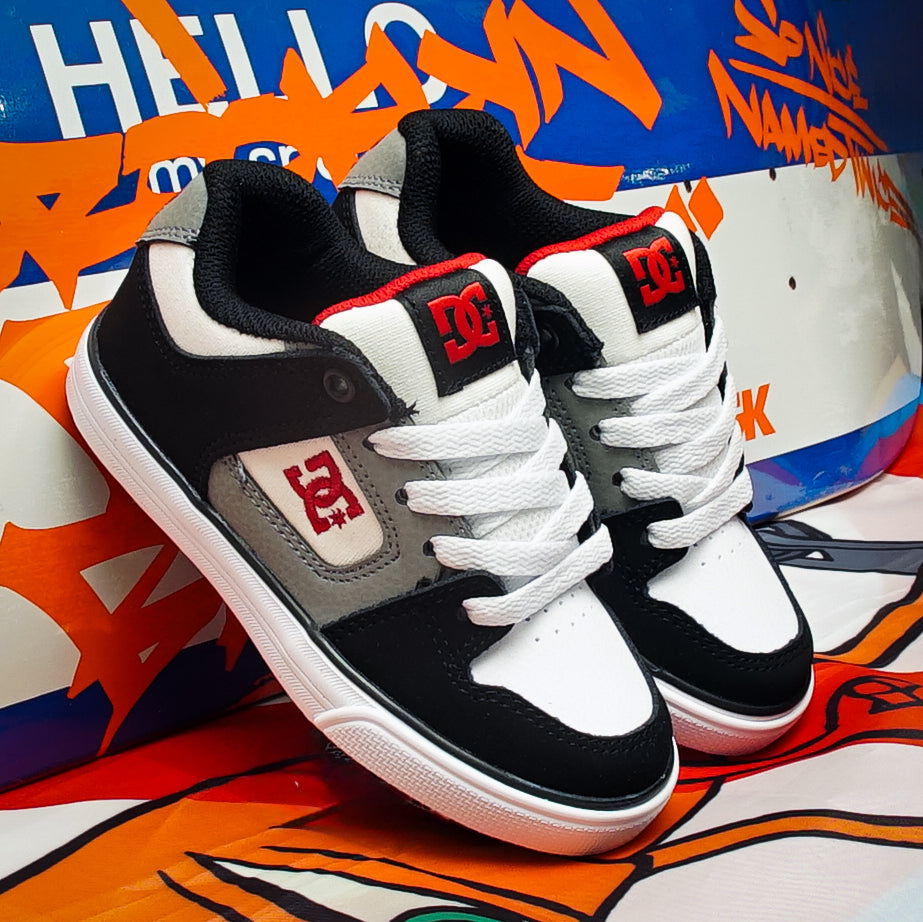 Tenis DC Pure Black White Grey Red Kids
