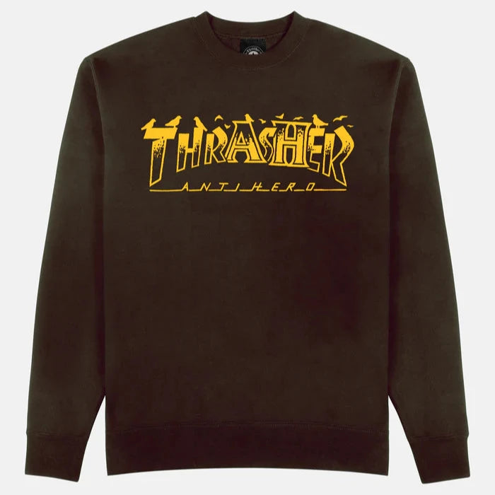 Suéter Thrasher X AntiHero Pigeon Mag Brown Yellow