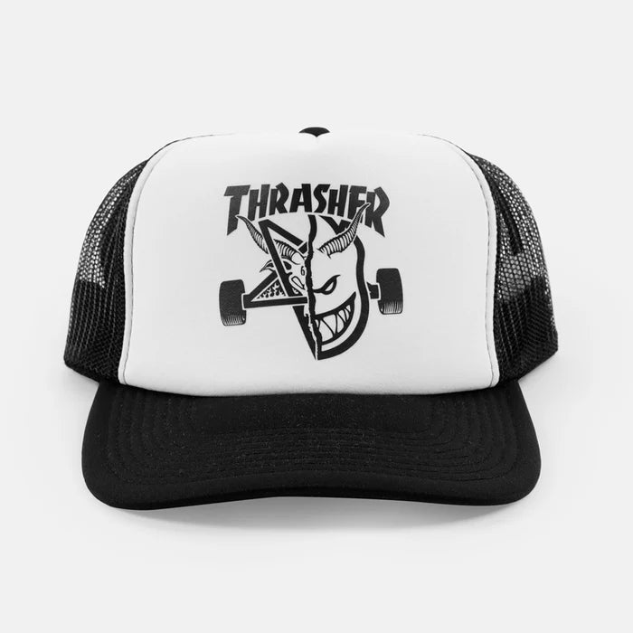 Gorra Trucker Thrasher x Spitfire Thrash & Burn Black White Black